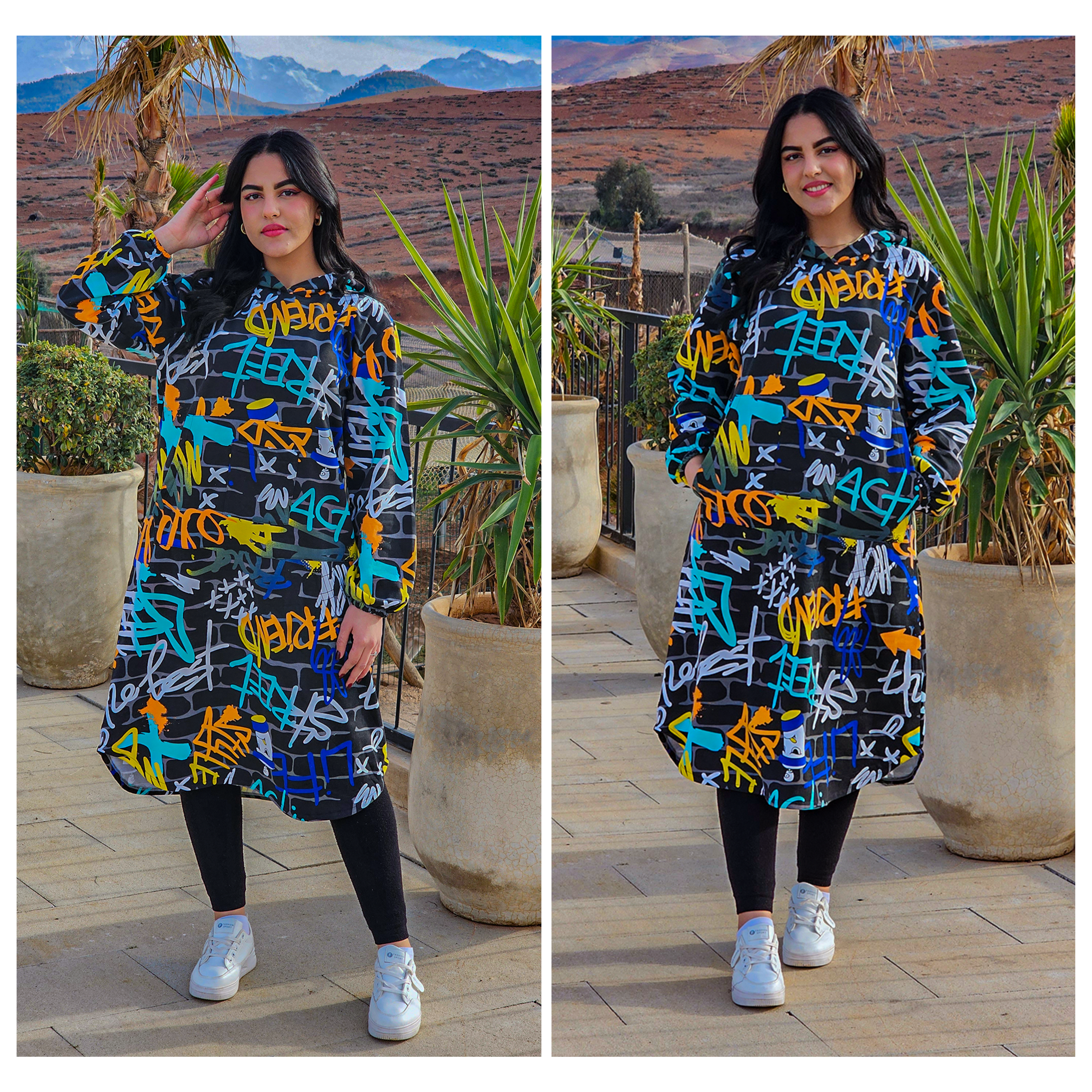 هودي نسائي أوفرسايز برسومات مرِحة – موضة 2026