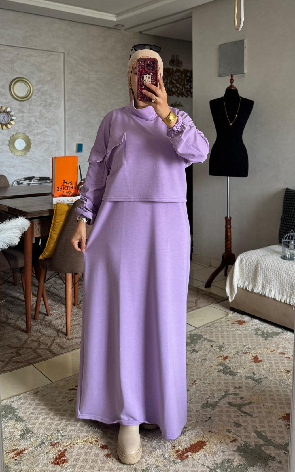 طقم هودي محتشم نسائي — قماش ناعم، قصّة واسعة من M إلى 3XL