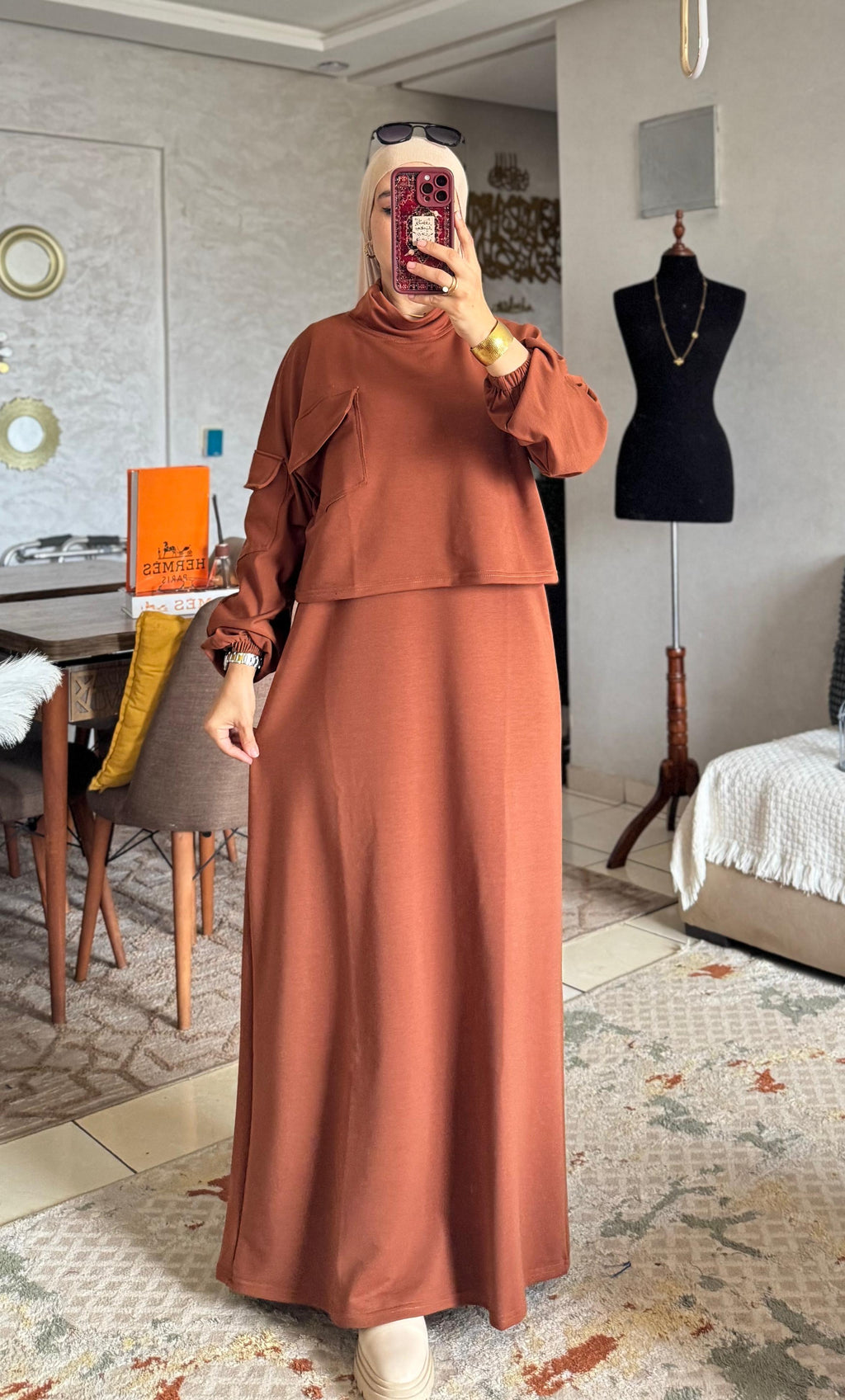 طقم هودي محتشم نسائي — قماش ناعم، قصّة واسعة من M إلى 3XL