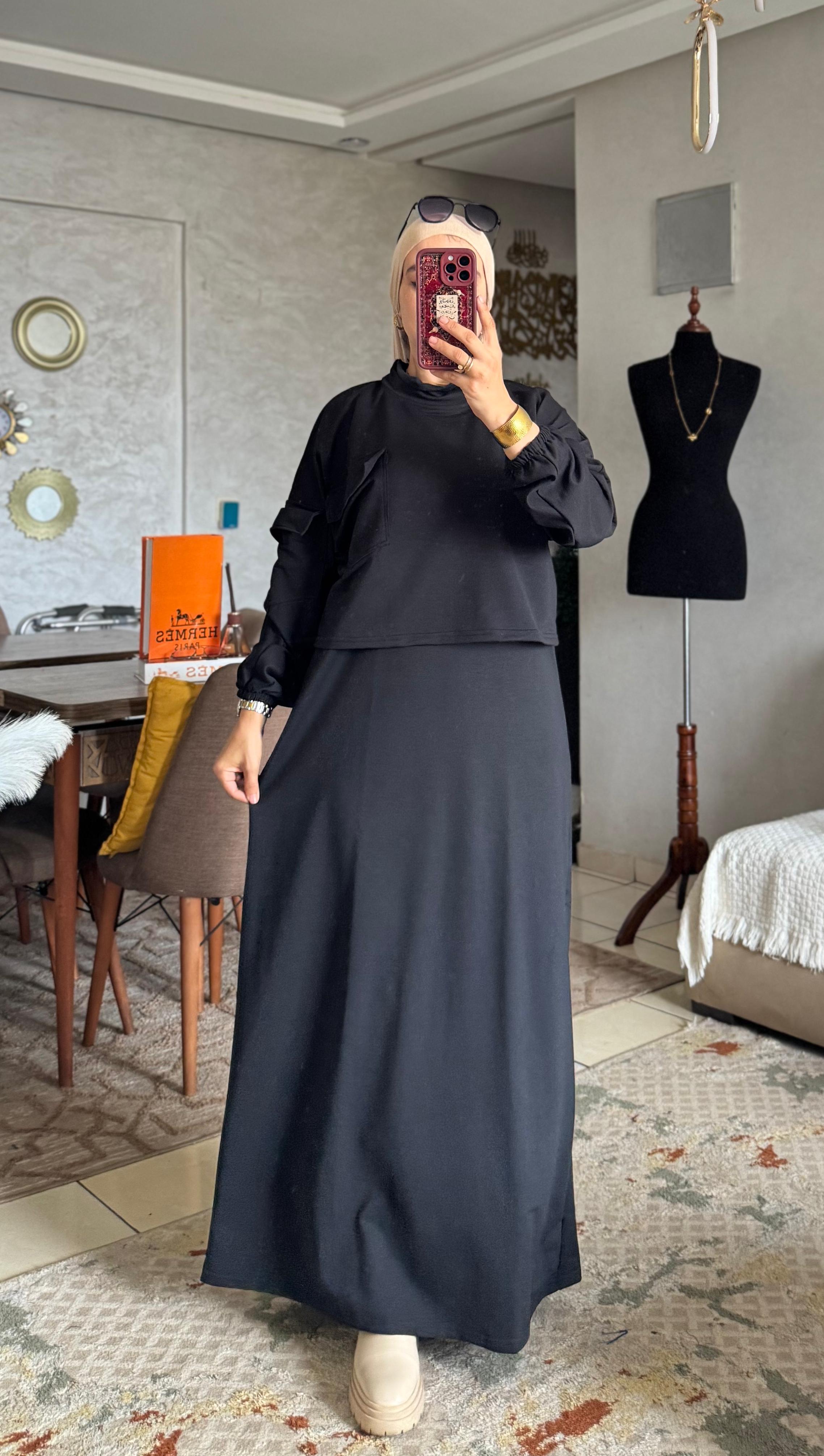 طقم هودي محتشم نسائي — قماش ناعم، قصّة واسعة من M إلى 3XL